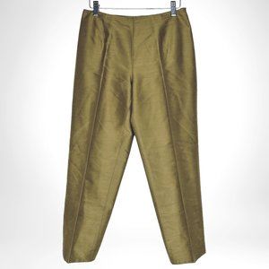 90's/Y2K Vintage Olive Silk Shantung Cigarette Pants